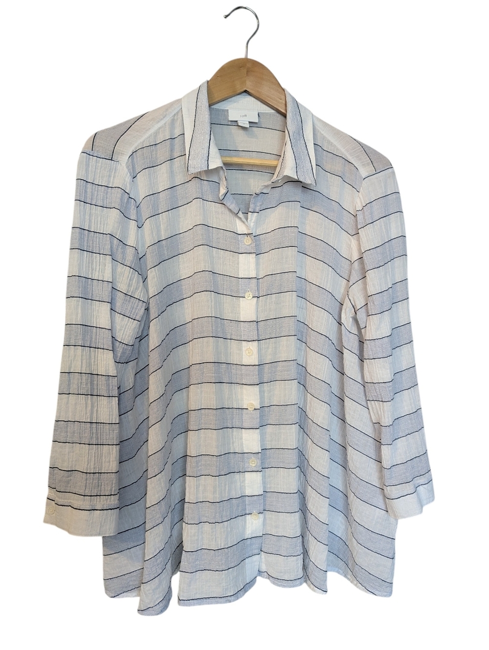 J. Jill Light Blue Striped Button-Front Women’s Shirt Medium Cotton/Spandex